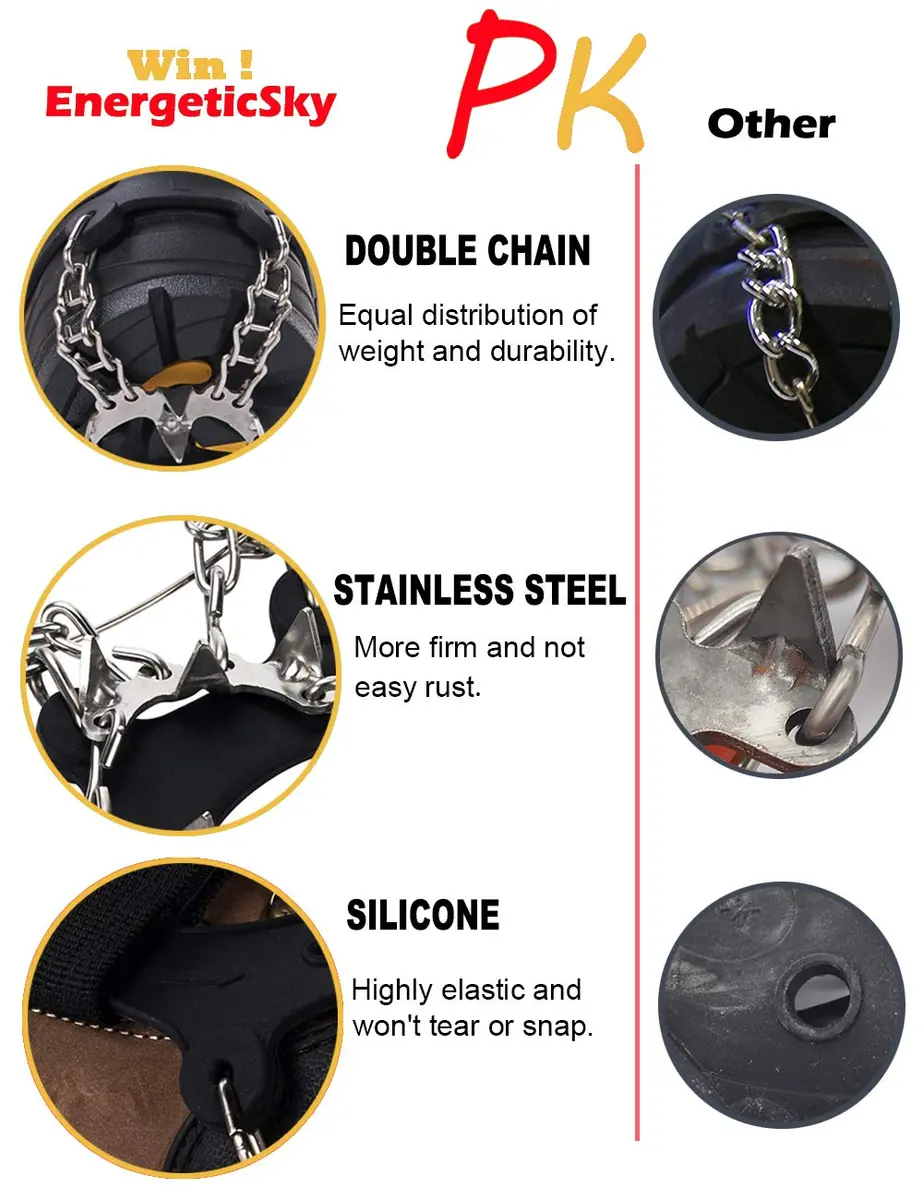 EnergeticSky Traction Cleat - Stainless Steel Spikes & Silicone, All-Season Ice & Snow Ground Grip, Unisex (Large) - view 4