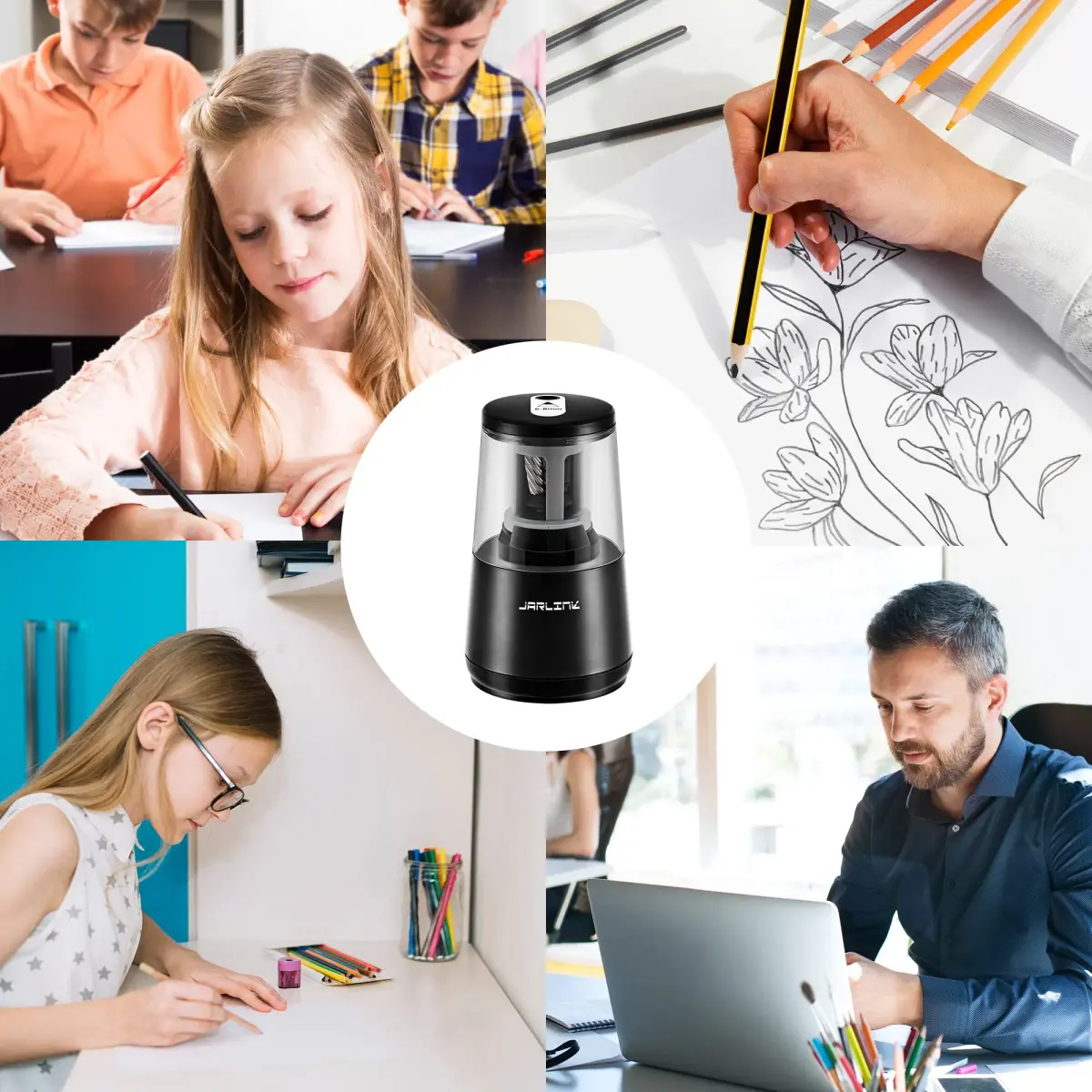 JARLINK Heavy Duty Electric Pencil Sharpener with Helical Blade & Auto Stop | 6-8mm Pencils, Black - view 8