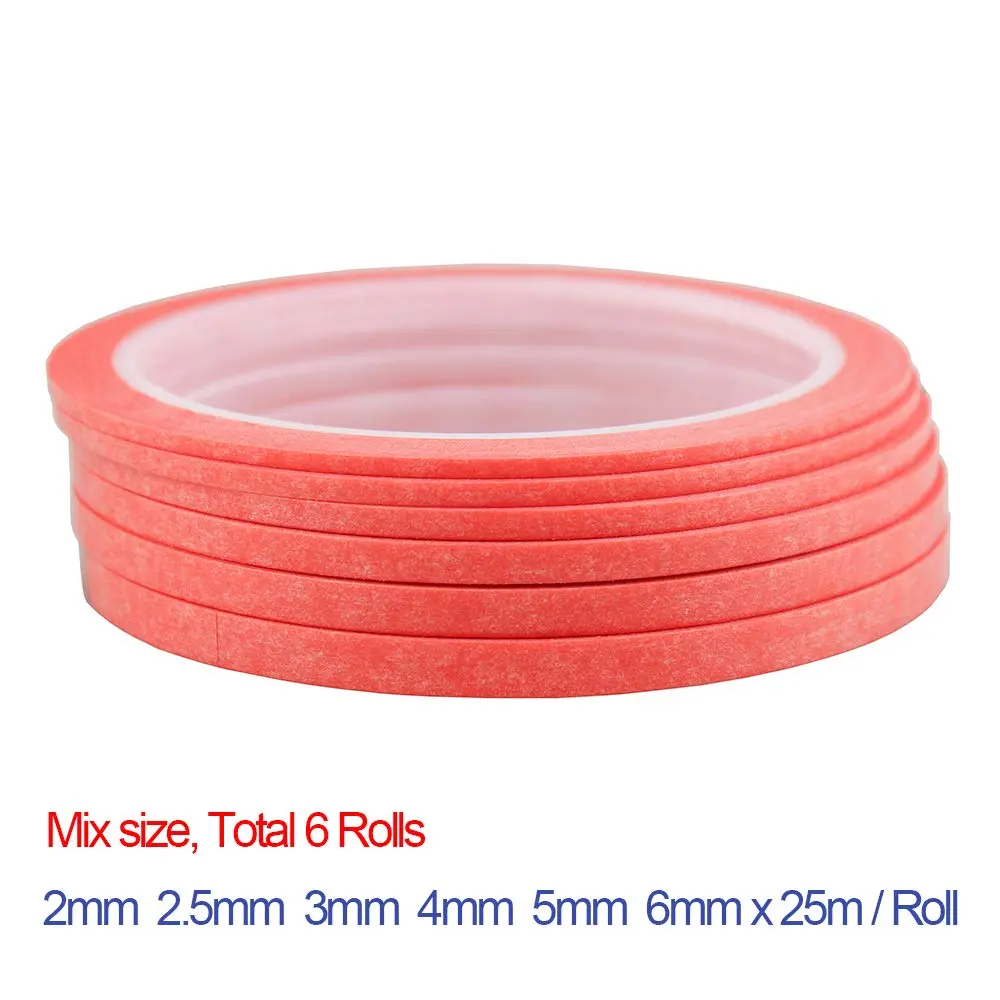 JINBING Washi Masking Tape for DIY Nail Arts & Pattern Making | 6 Rolls, Pink, 25m Each - view 3