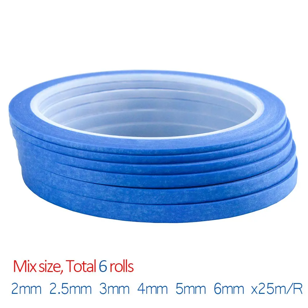JINBING Blue Washi Masking Tape Set 6 Rolls, 25m (82ft) Each | DIY Nail Art & Craft Tape - view 3