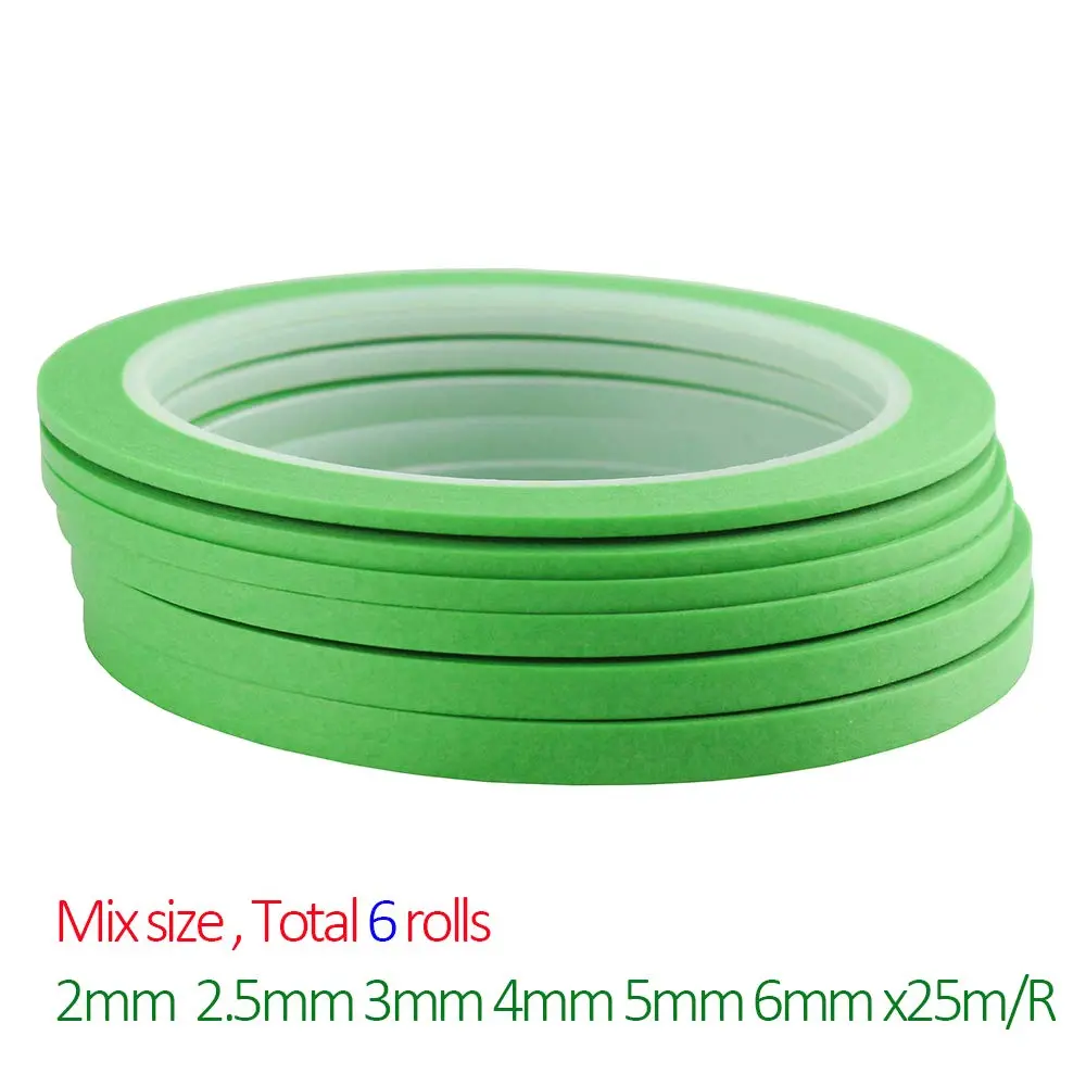 JINBING Green Washi Masking Tape Set | 6 Rolls, 2mm-6mm Widths, 25m Length Each | DIY Craft & Nail Art Essential - view 2