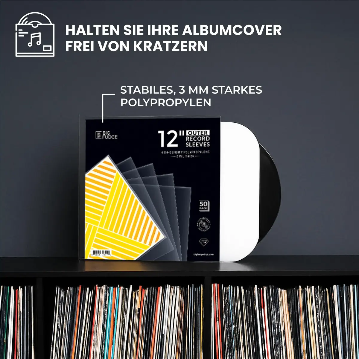 Big Fudge 12" Vinyl Record Outer Sleeves 50 Pack | Crystal Clear Polypropylene LP Album Protection - view 3