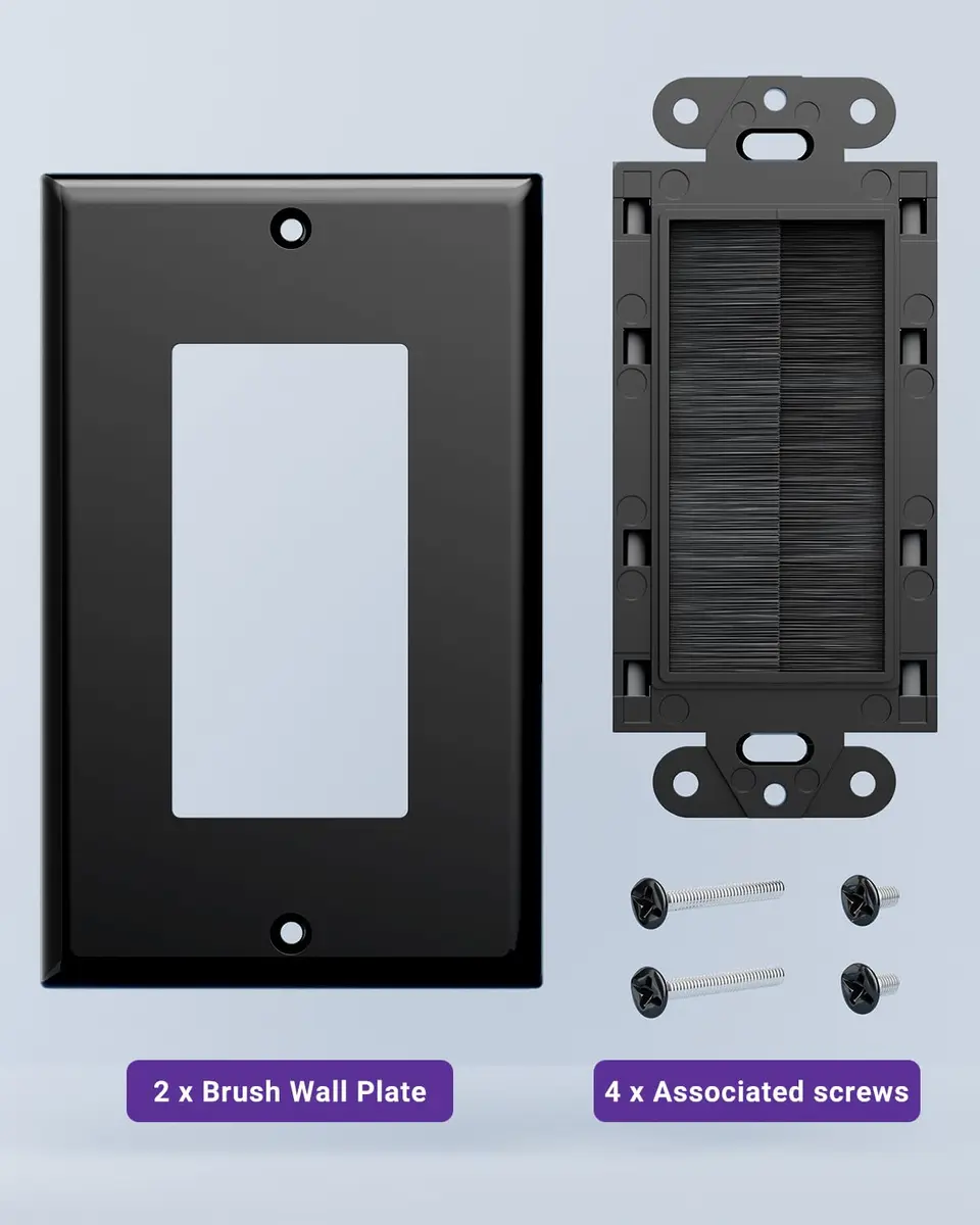 VCE Single Gang Brush Wall Plate Cable Pass Through Black, 5-Pack | Routes HDMI, Coax, Speaker, Network Cables, behind Wall Mount TV - view 5