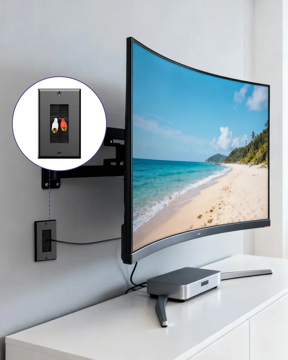 VCE Single Gang Brush Wall Plate Cable Pass Through Black, 5-Pack | Routes HDMI, Coax, Speaker, Network Cables, behind Wall Mount TV - view 2