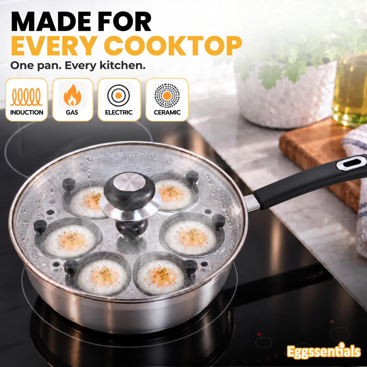 Eggssentials Egg Poacher Pan Nonstick Poached Egg Maker, Stainless Steel, 10 inches | PFOA Free, Dishwasher Safe - view 5