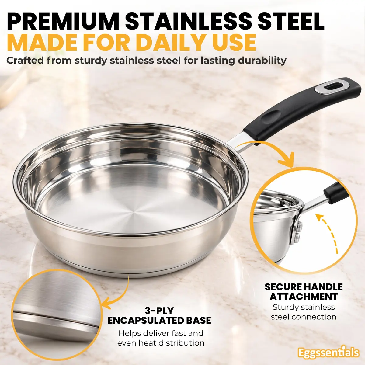 Eggssentials Egg Poacher Pan Nonstick Poached Egg Maker, Stainless Steel, 10 inches | PFOA Free, Dishwasher Safe - view 7