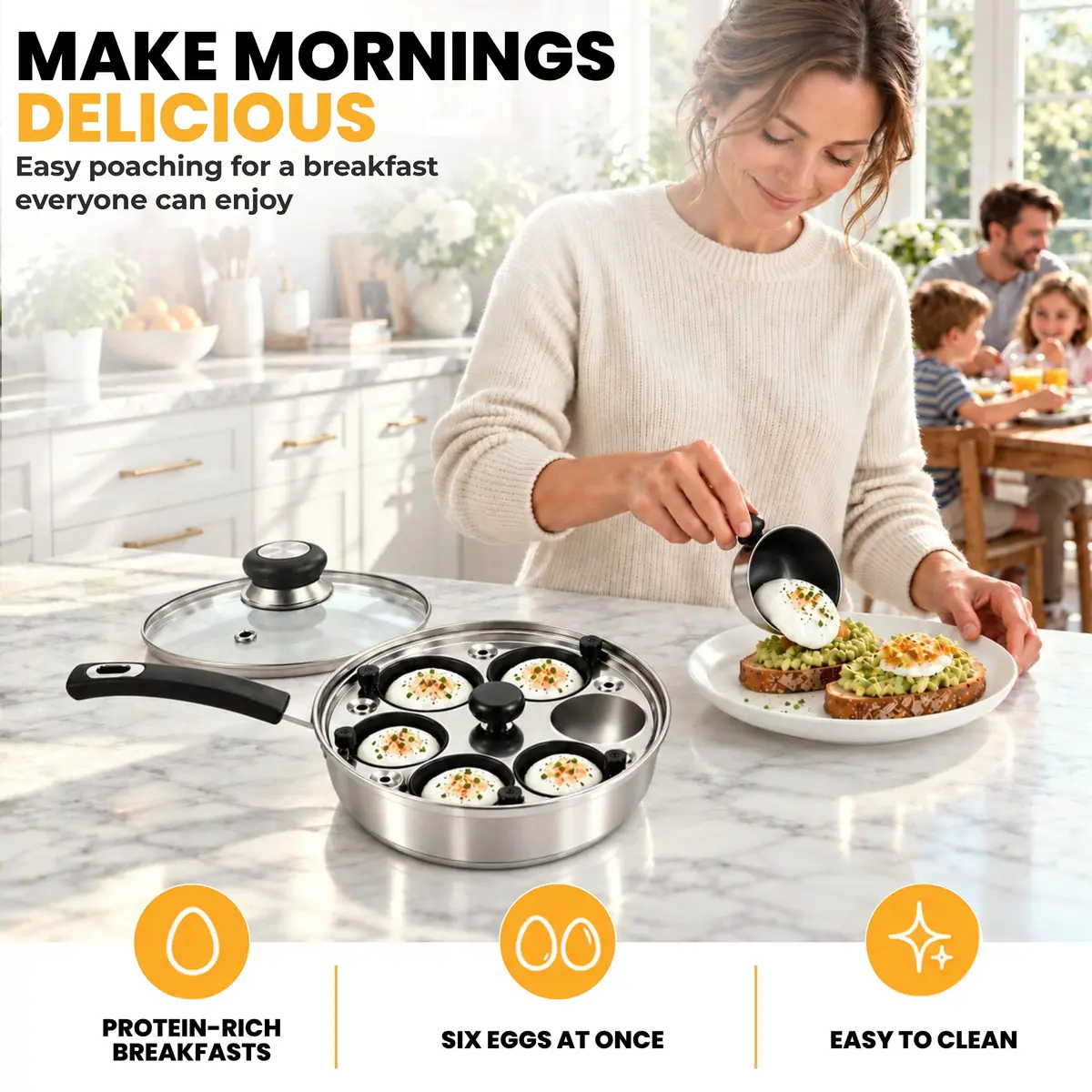 Eggssentials Egg Poacher Pan Nonstick Poached Egg Maker, Stainless Steel, 10 inches | PFOA Free, Dishwasher Safe - view 8