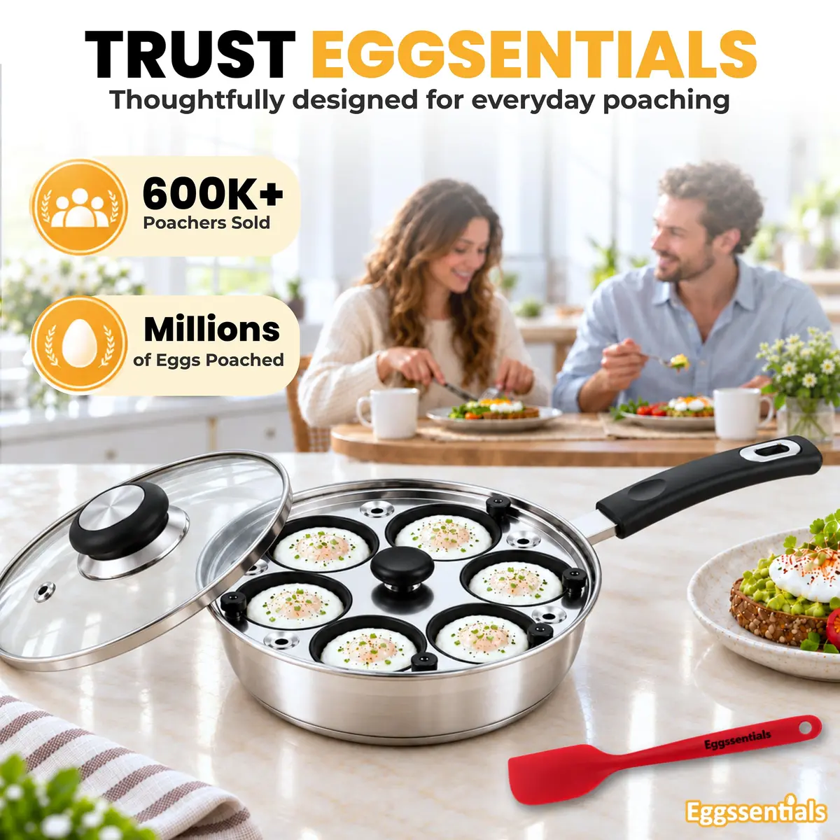 Eggssentials Egg Poacher Pan Nonstick Poached Egg Maker, Stainless Steel, 10 inches | PFOA Free, Dishwasher Safe - view 2