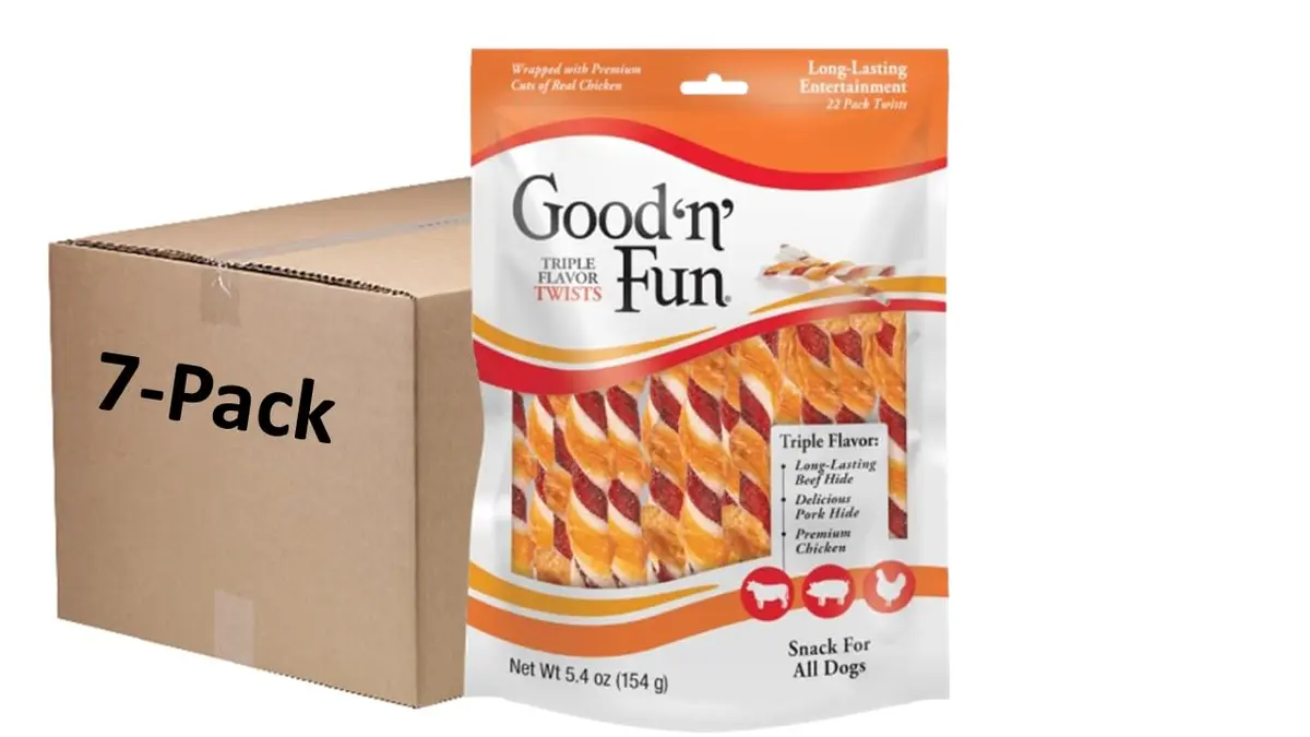 Good 'n' Fun Twists Long-Lasting Dog Treats 5.4 oz (7 Pack) | Real Protein & Tartar Control - main product image