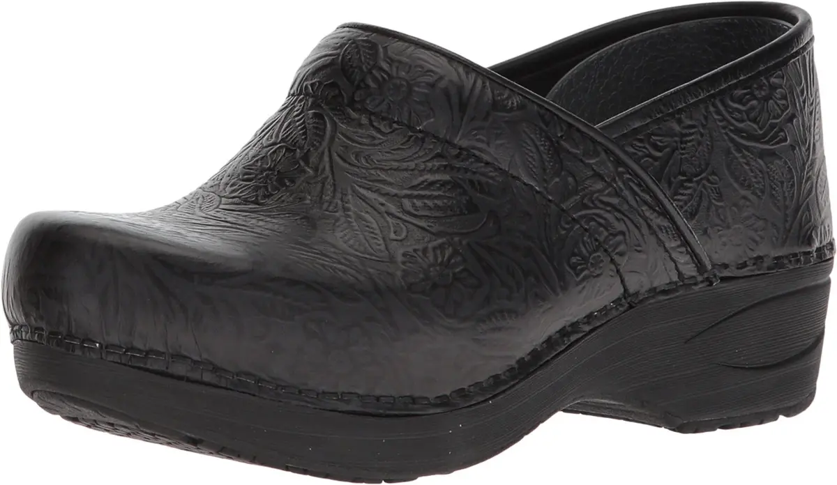 Dansko XP 2.0 Clogs – Lightweight Slip-Resistant Footwear for Comfort and Support – Ideal for Long Standing Professionals – Nursing, Veterinarians, Black Floral Tooled 7.5-8 M US - main product image