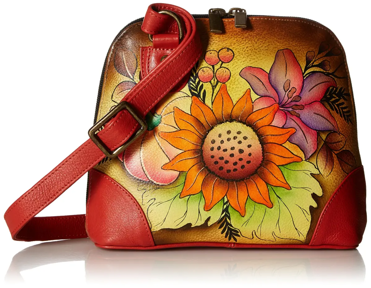 Anna by Anuschka Hand Painted Genuine Leather Small Organizer Bag | Fall Bouquet Artistry - main product image