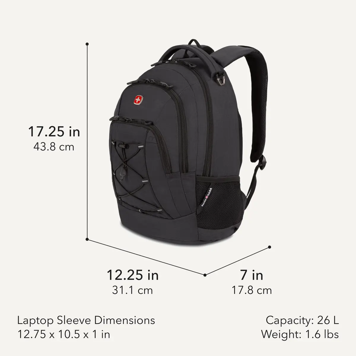 SwissGear Bungee Core Laptop Backpack Fits Most 13-Inch Laptops | Breathable Airflow Back Panel, Reflective Accents, Bungee Cord System - view 2