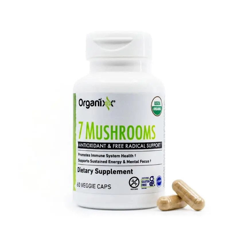 Organixx 7 Mushroom Supplement, Fermented, Immune Support, 60 Caps | USDA Organic & Bioavailable Mushroom Blend - view 2