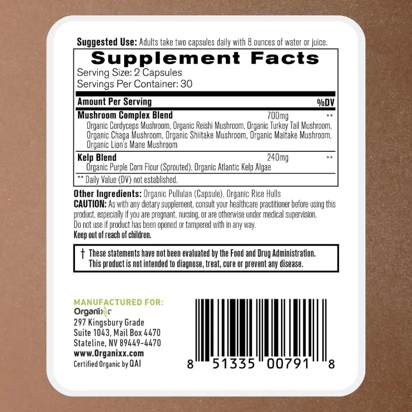 Organixx 7 Mushroom Supplement, Fermented, Immune Support, 60 Caps | USDA Organic & Bioavailable Mushroom Blend - view 12