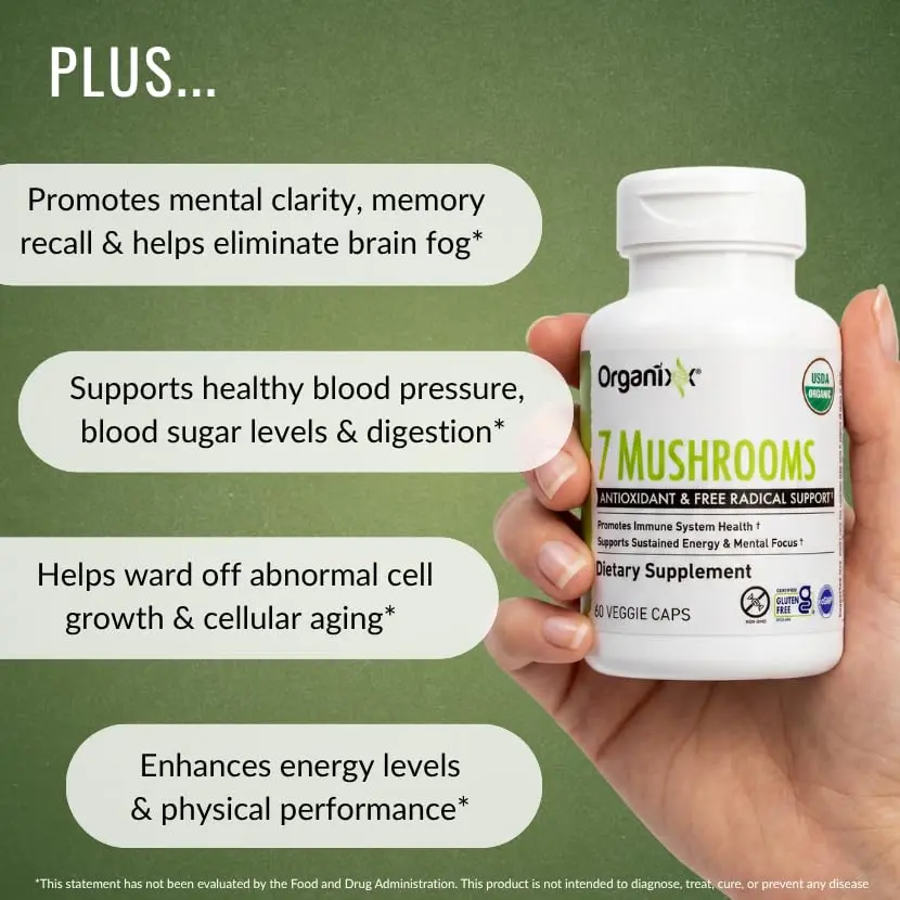 Organixx 7 Mushroom Supplement, Fermented, Immune Support, 60 Caps | USDA Organic & Bioavailable Mushroom Blend - view 6