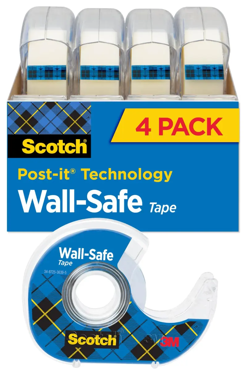 Scotch Wall-Safe Tape 4 Rolls | Sticks Securely, Removes Cleanly, Invisible, Photo Safe - main product image