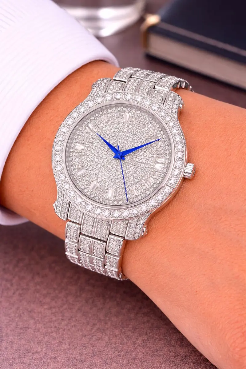 Charles Raymond Bling-ed Out Hip Hop Mens Watch 1.2 in Dial | Silver with Rhinestones - view 7