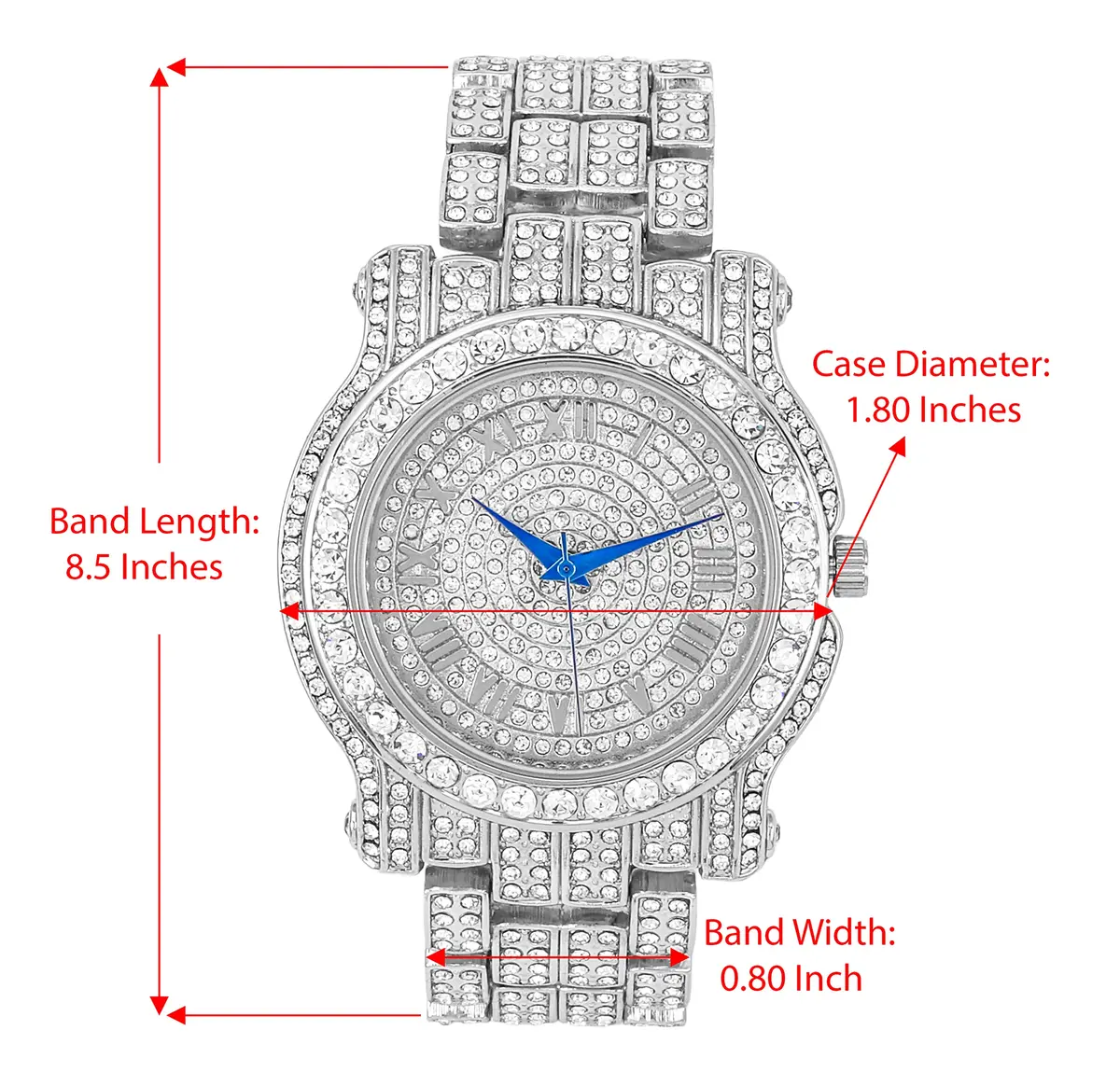 Charles Raymond Bling-ed Out Hip Hop Mens Watch 1.2 in Dial | Silver with Rhinestones - view 2