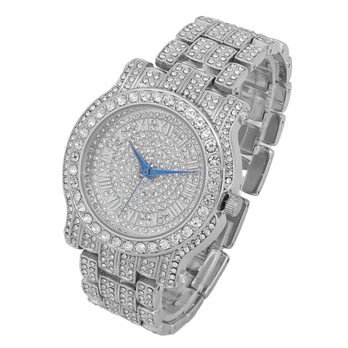 Charles Raymond Bling-ed Out Hip Hop Mens Watch 1.2 in Dial | Silver with Rhinestones - view 3