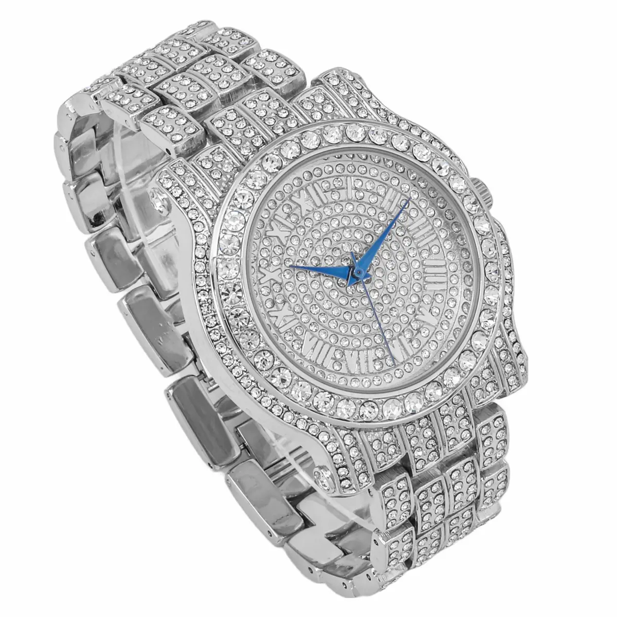 Charles Raymond Bling-ed Out Hip Hop Mens Watch 1.2 in Dial | Silver with Rhinestones - view 4
