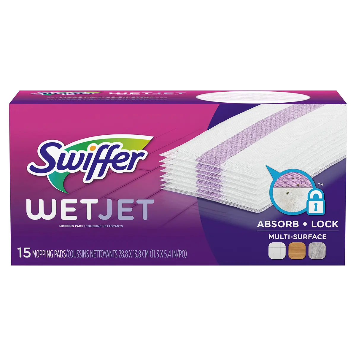 Swiffer WetJet Hardwood Floor Cleaner Spray Mop Pad Refills 15 Count | Absorb + Lock Strip for Finished Floors - main product image