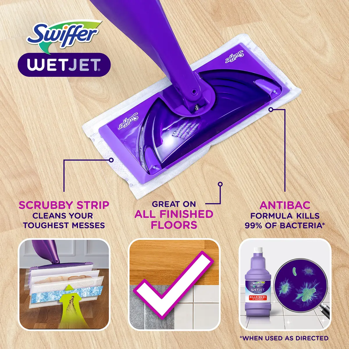 Swiffer WetJet Hardwood Floor Cleaner Spray Mop Pad Refills 15 Count | Absorb + Lock Strip for Finished Floors - view 2