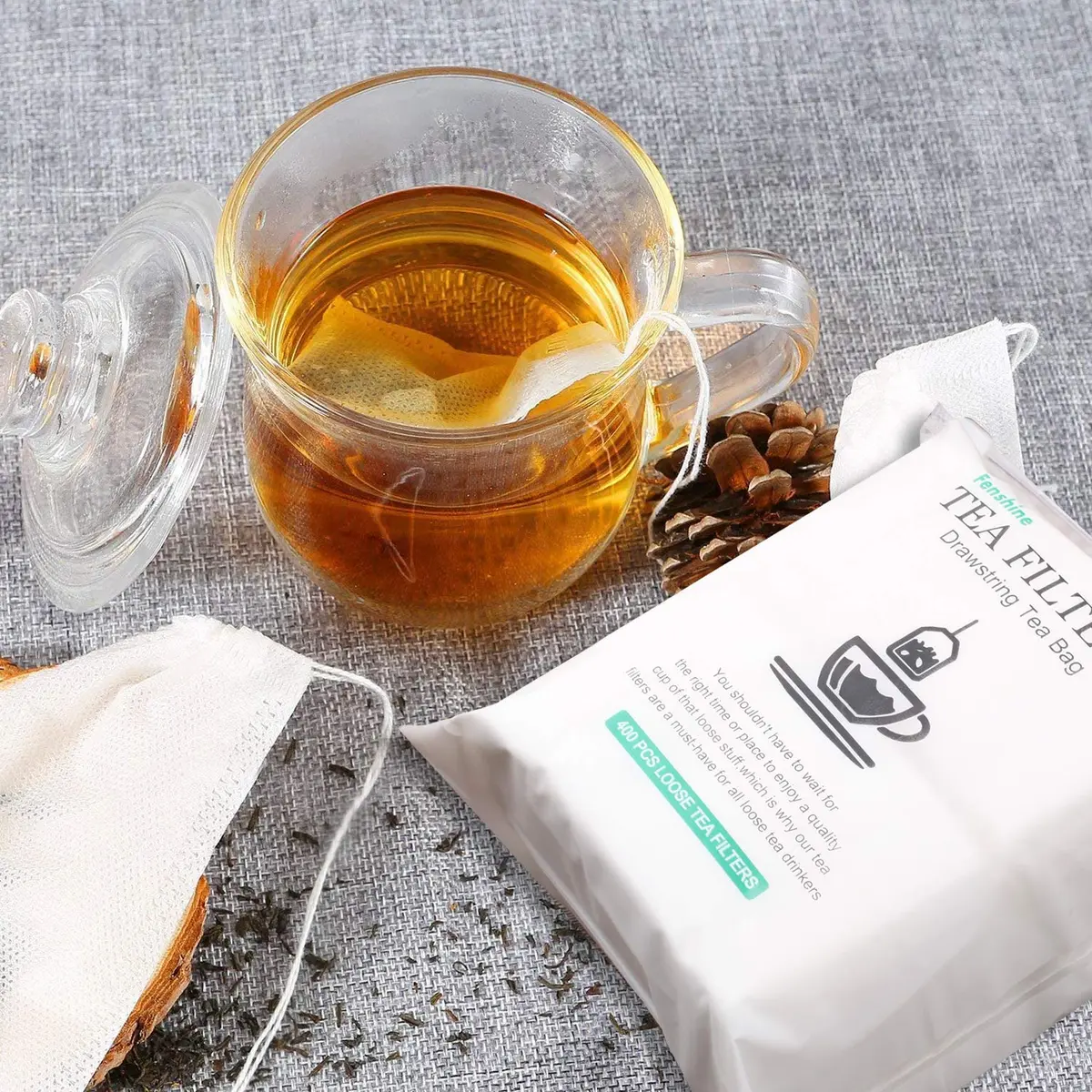 Fenshine 400 Pcs Tea Filter Bags Drawstring Seal | Food-Grade, Portable & Eco-Friendly (70-120 chars) - view 5