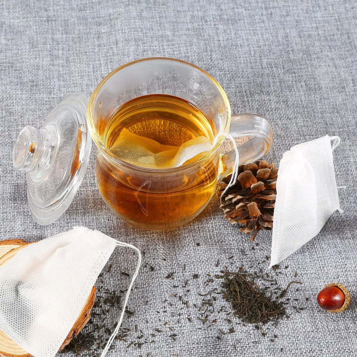 fenshine Disposable Tea Bags 200 pcs | Non-Woven Fabric, Drawstring, 7x9cm, Safe & Portable - view 6