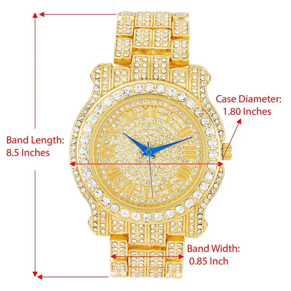 Charles Raymond Gold Watch | Hip Hop Bling Ed Out Men’s Wristwatch with Roman Numerals (8.5" Band) - view 2