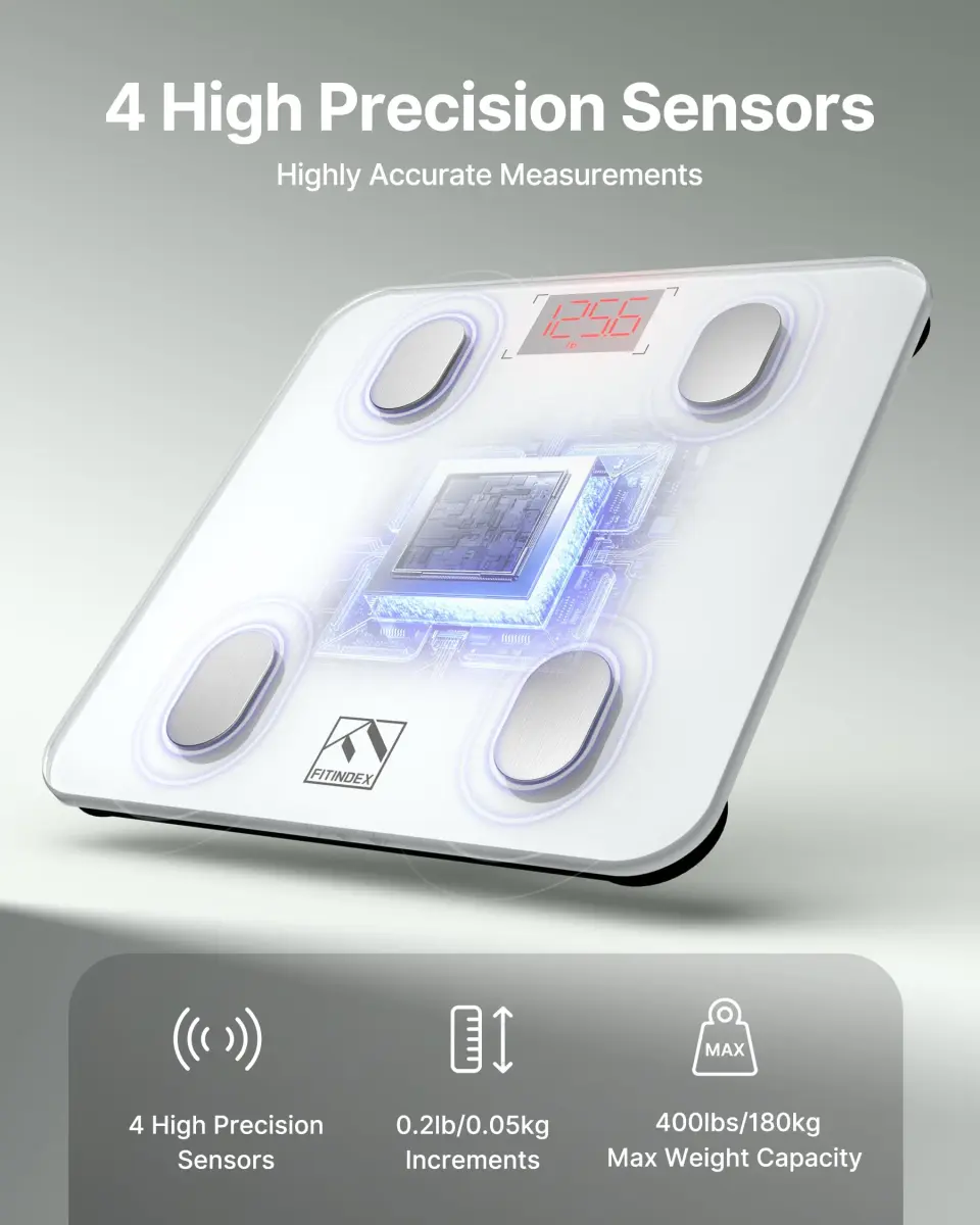 FITINDEX Smart Body Composition Scale 180kg (396lb) | Tracks 13 Metrics via Bluetooth - view 2
