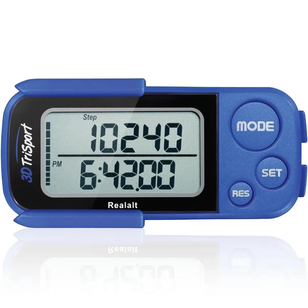 Realalt 3DTriSport 3D Pedometer with Clip & Strap, Accurate Step Counter 7.8cm (3") | Tracks Steps, Distance, Calories - main product image