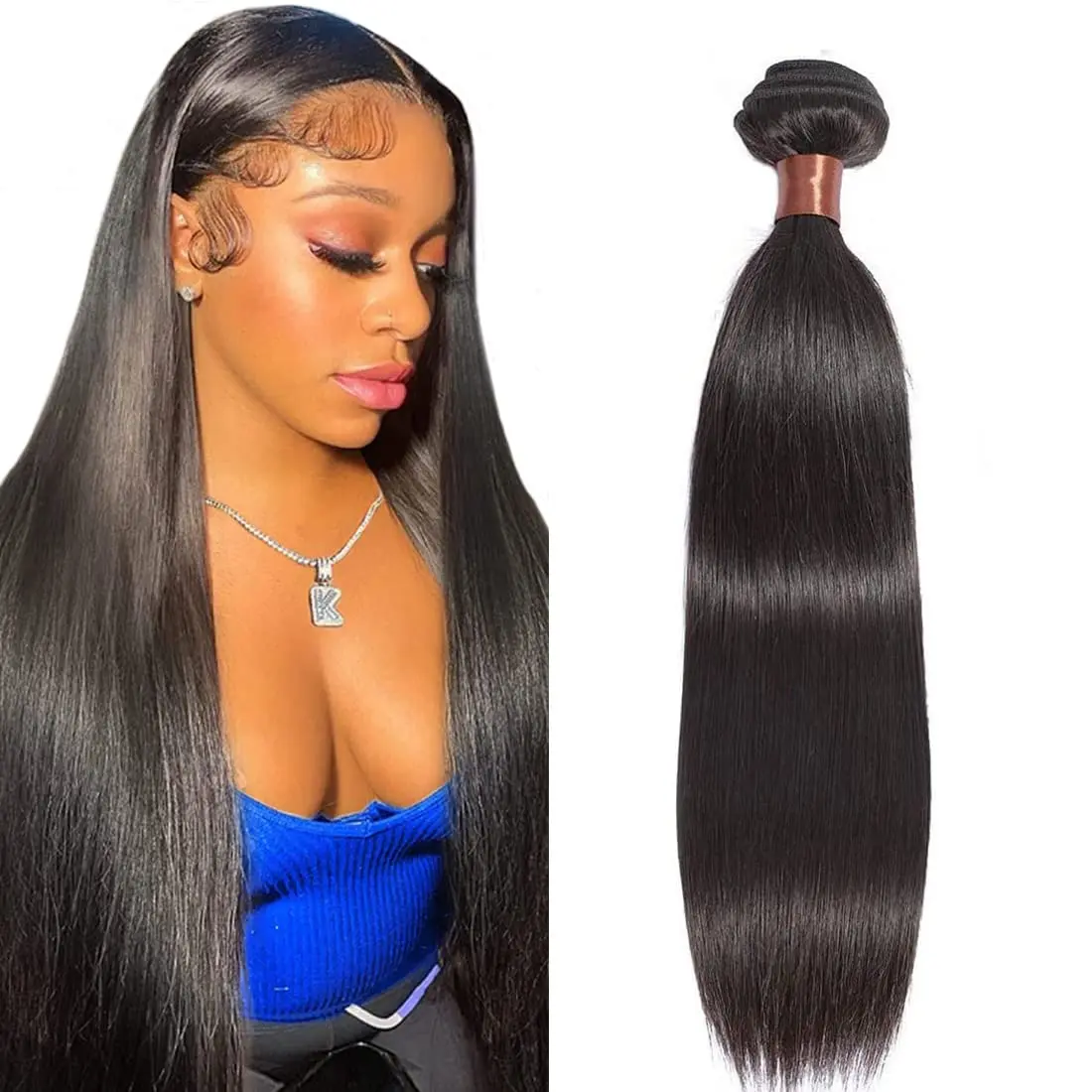 Angie Queen Human Hair Bundles Straight 16 Inch | 100% Unprocessed Brazilian Virgin Hair Extensions - main product image