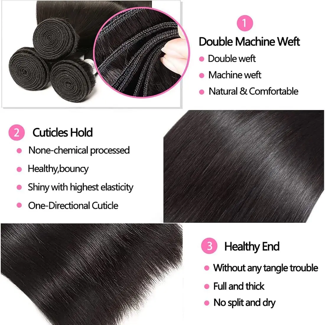 Angie Queen Human Hair Bundles Straight 16 Inch | 100% Unprocessed Brazilian Virgin Hair Extensions - view 5