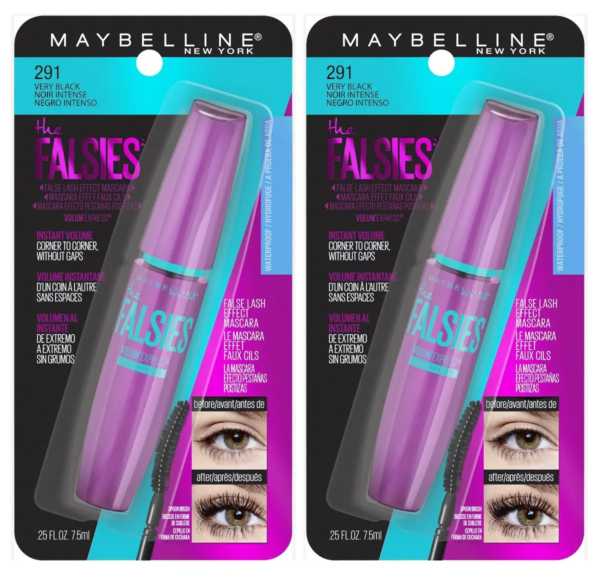 Maybelline Volum' Express Falsies Waterproof Mascara 0.25 Fl Oz (Pack of 2) | 8x Volume, Waterproof, Suitable for Contact Lenses - view 2