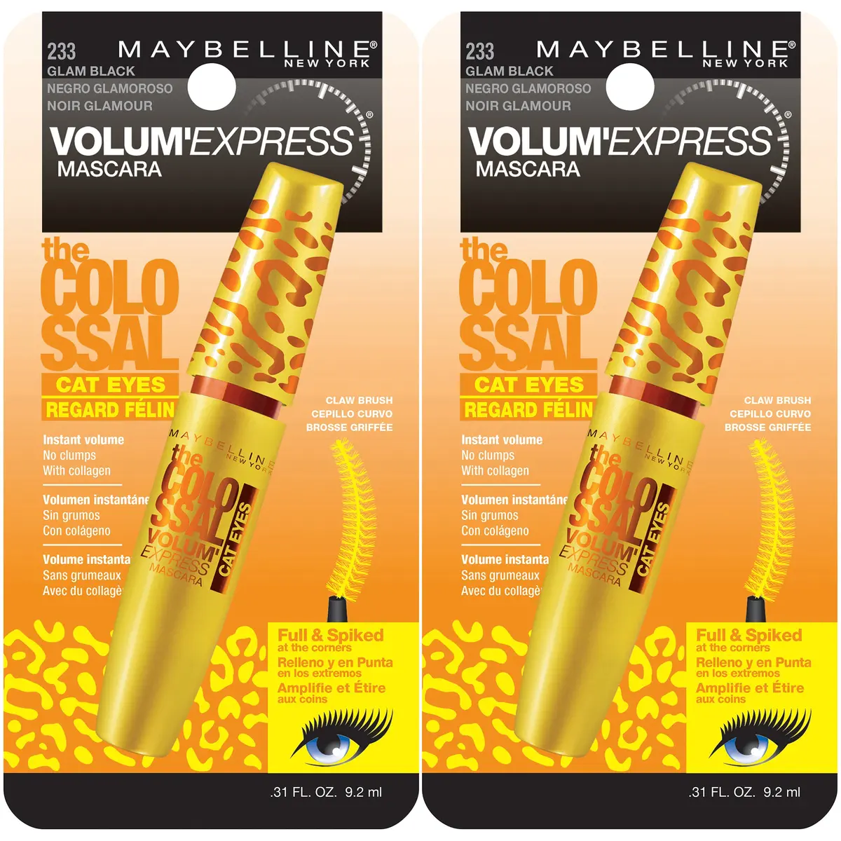 Maybelline Volum' Express The Colossal Cat Eyes Mascara, Glam Black, 2 Count (0.02 Fl Oz Total) | Ophthalmologist Tested - main product image