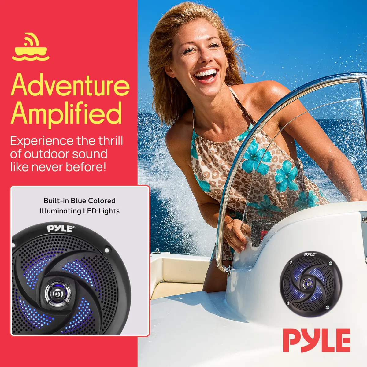 Pyle Waterproof Rated Marine Speakers 4'' 2-Way 100W Pair | Weather-Resistant Outdoor Audio Stereo Sound System with Blue LED Lights - view 6
