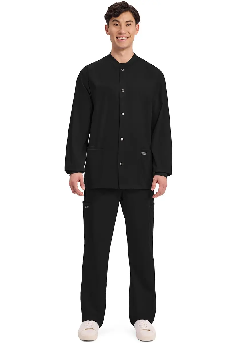 Cherokee Men’s Medical Scrub Jacket Ww360 | Professional Long Sleeve, Snap Front, Black, Size Large - view 6
