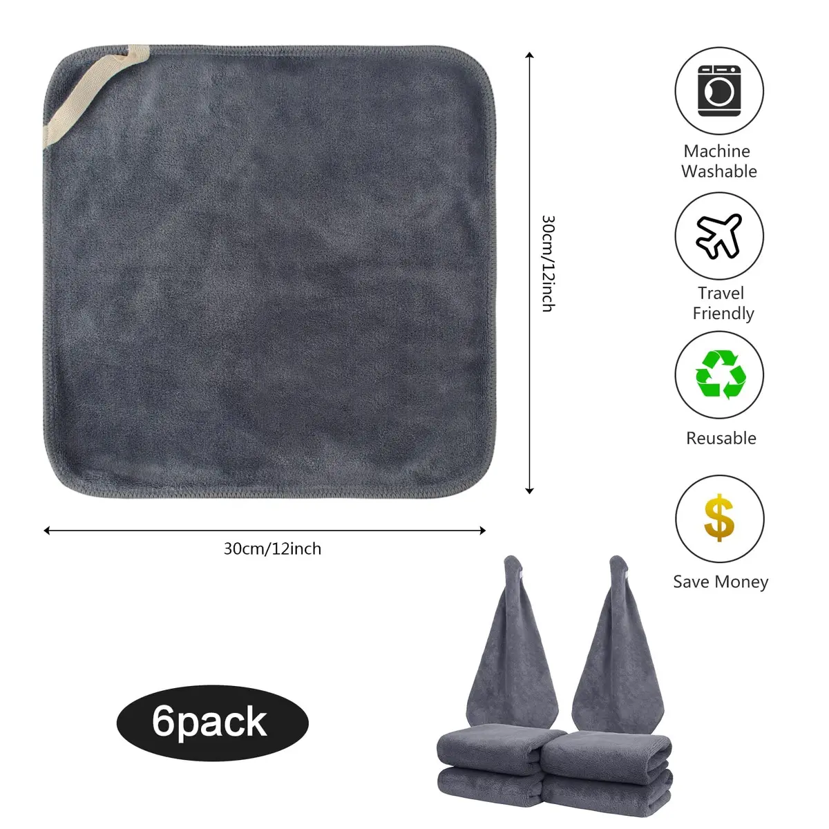 SINLAND Microfiber Facial Cloths 6 Pack | Fast Drying, Reusable & Soft for Face & Skin Care - view 2
