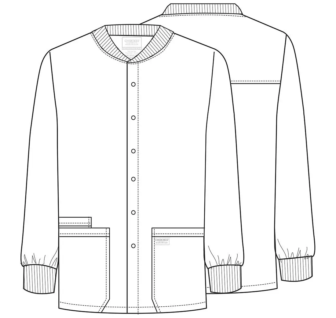 Cherokee WW Professionals Scrub Jacket for Men Snap Front | Long Sleeve, Stretch Fabric, Professional Fit - view 6