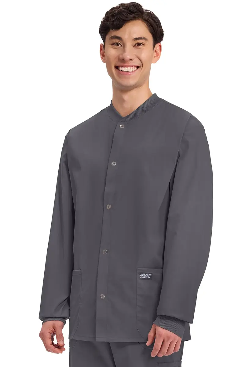 Cherokee WW Professionals Scrub Jacket for Men Snap Front | Long Sleeve, Stretch Fabric, Professional Fit - view 2