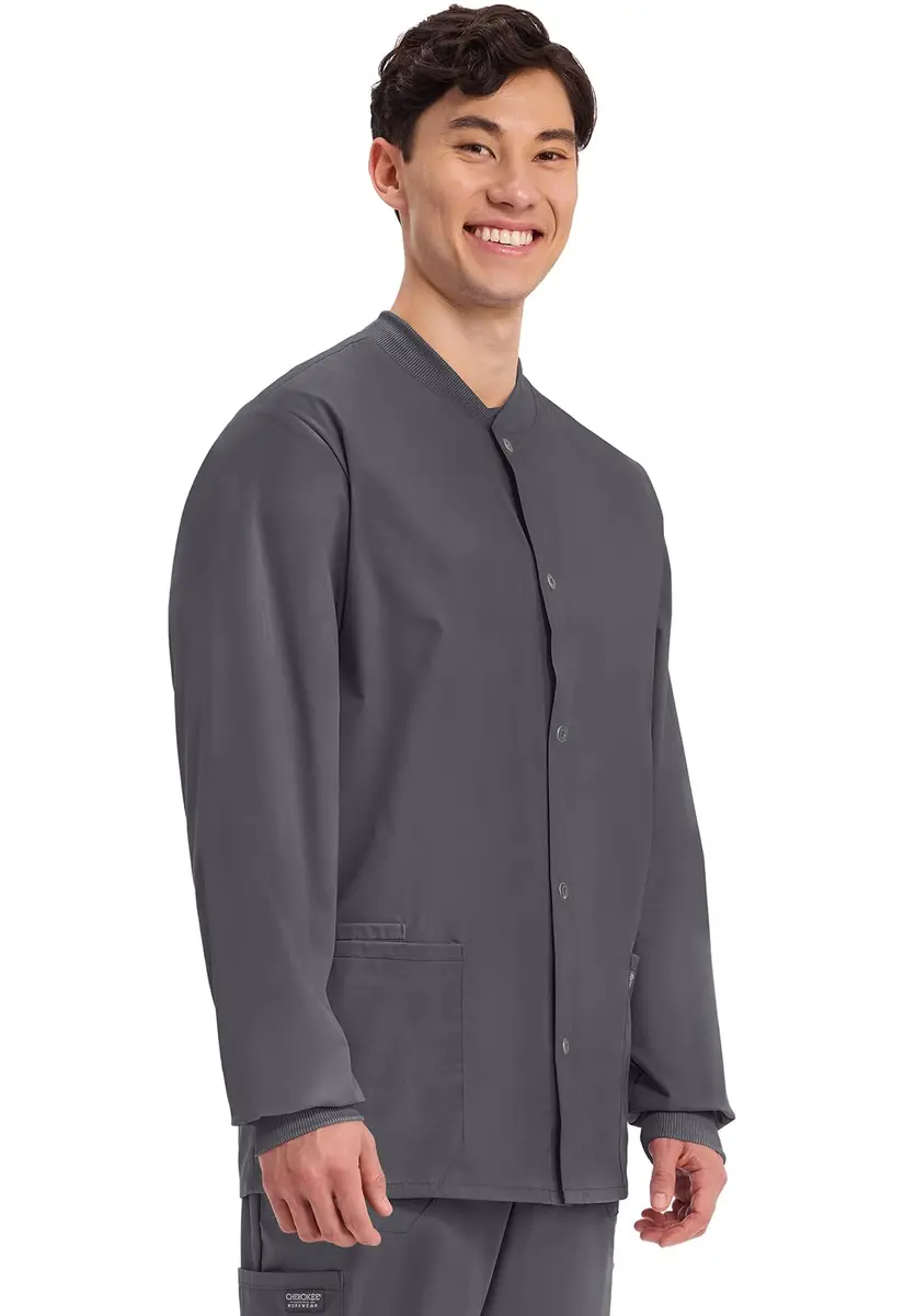 Cherokee WW Professionals Scrub Jacket for Men Snap Front | Long Sleeve, Stretch Fabric, Professional Fit - view 4