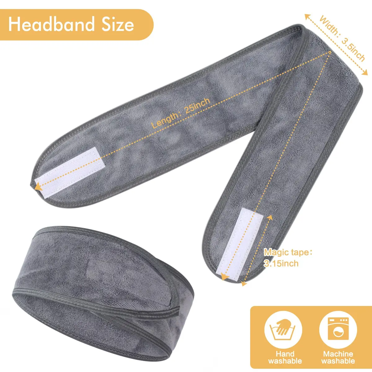 SINLAND Adjustable Spa Facial Headband 3 Pack Grey | Soft Terry Cloth for Face Washing & Makeup - view 6