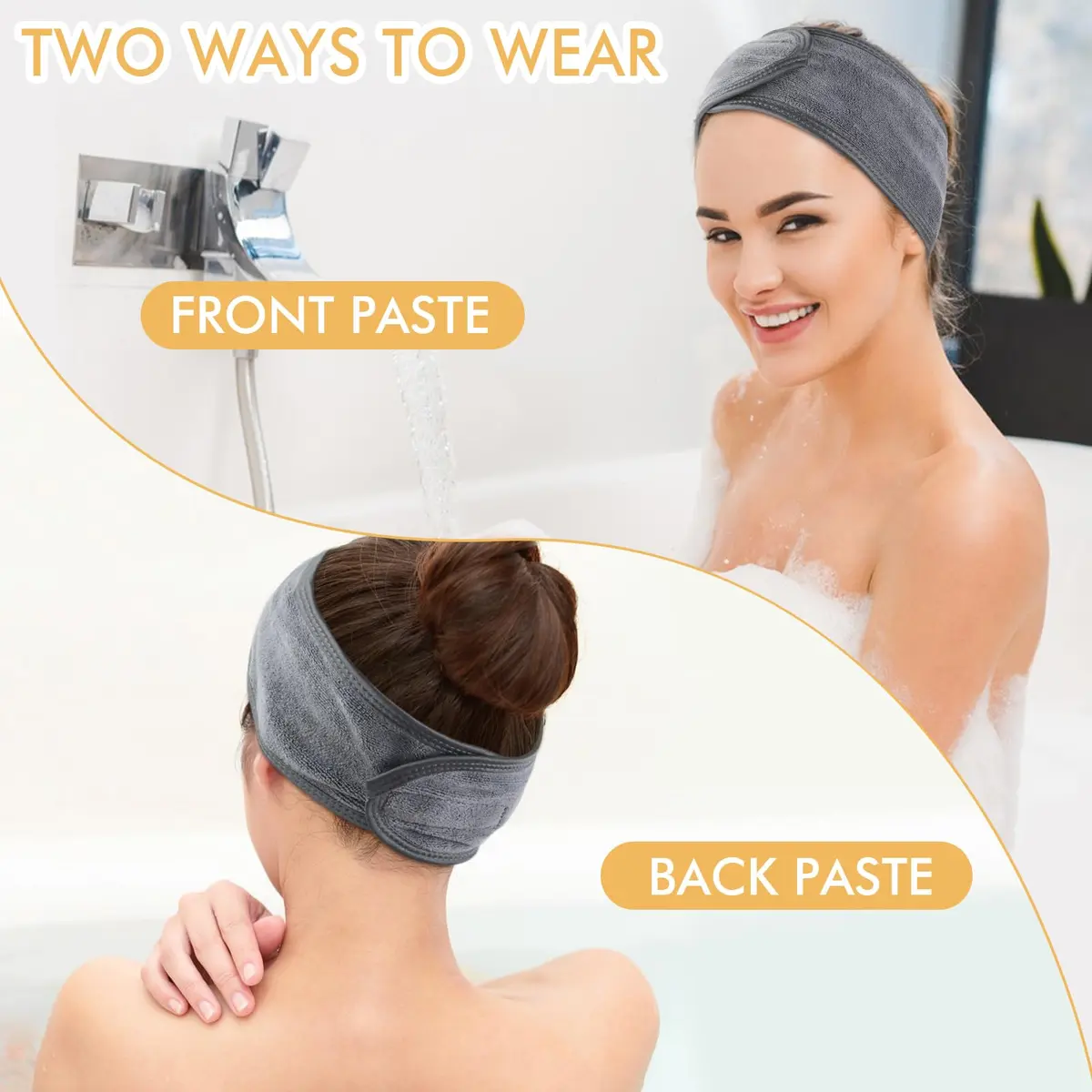 SINLAND Adjustable Spa Facial Headband 3 Pack Grey | Soft Terry Cloth for Face Washing & Makeup - view 3