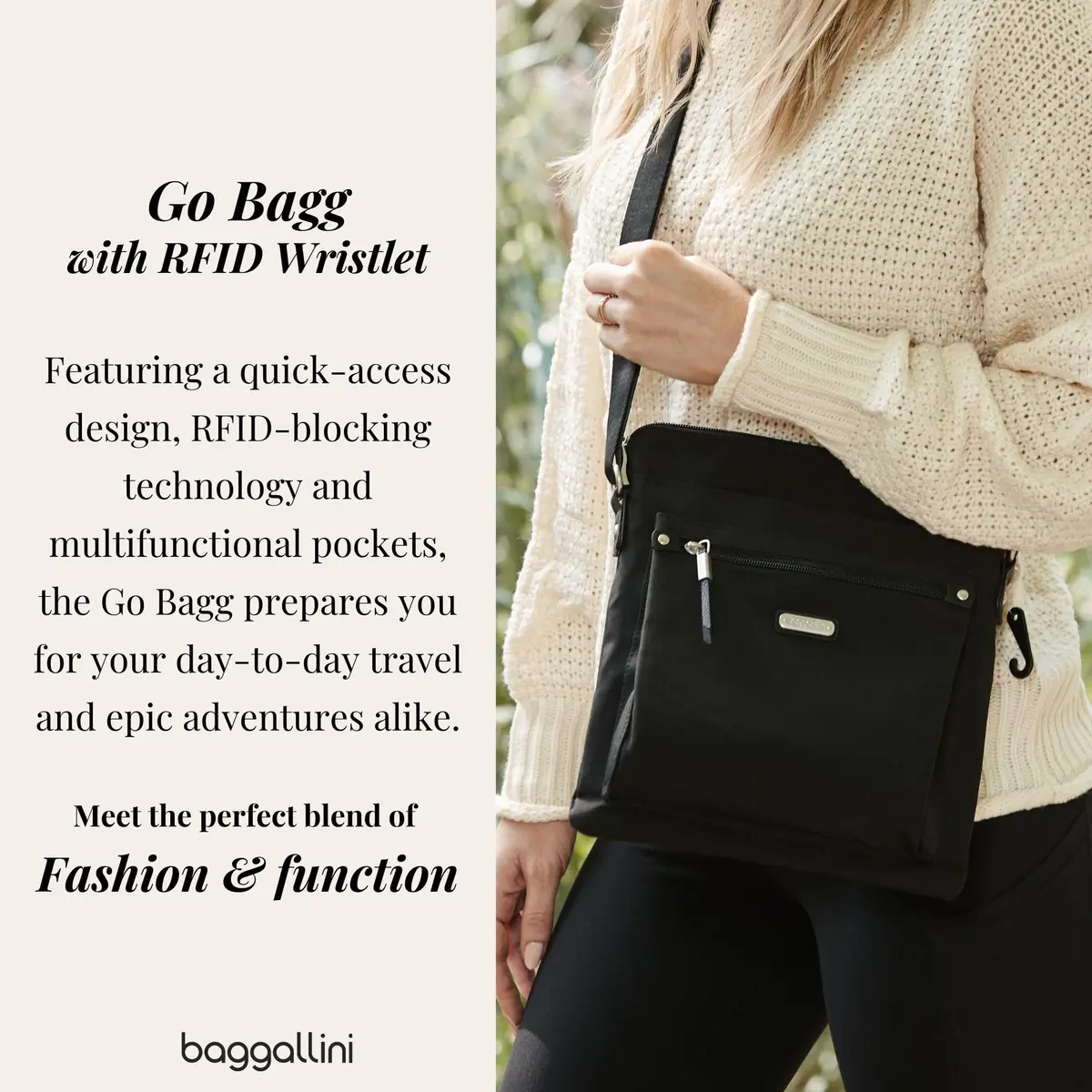 Baggallini Go Bagg with RFID Wristlet - Lightweight Travel Purse Crossbody Bag for Women - view 4