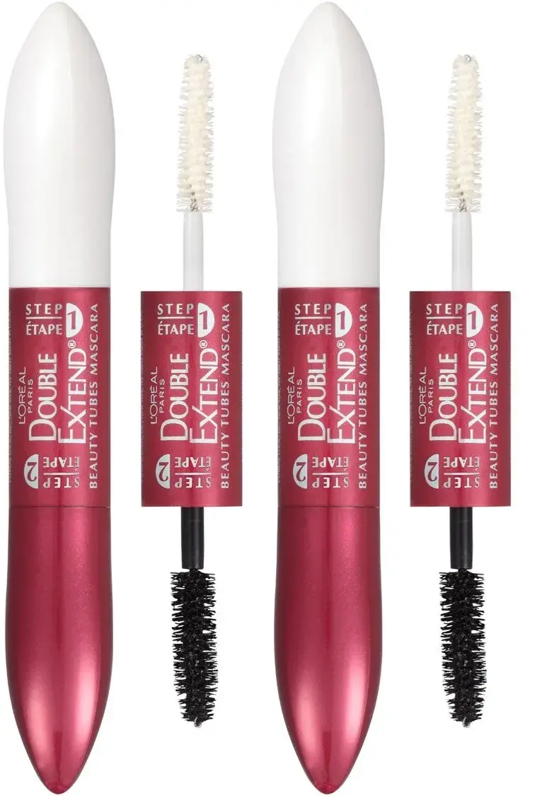 L'Oreal Paris Double Extend Tubing Mascara, Lengthening 2 Step Mascara, Blackest Black, 2x6.35ml (0.43 Fl Oz Total) | Smudge-Proof - main product image