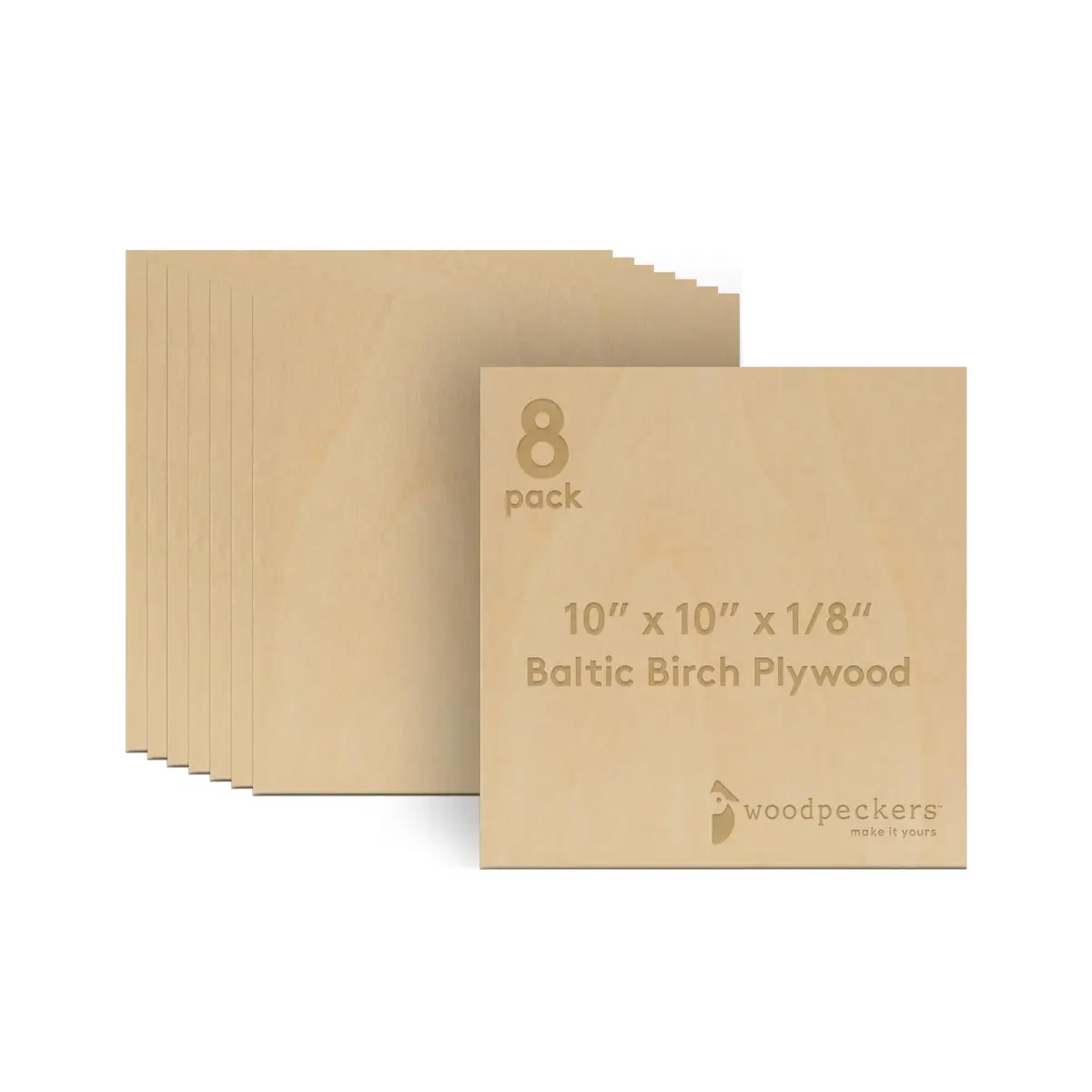 Woodpeckers Baltic Birch Plywood 10" x 10" | 3 mm (1/8") Craft Wood for Laser & CNC (8 Sheets) - main product image
