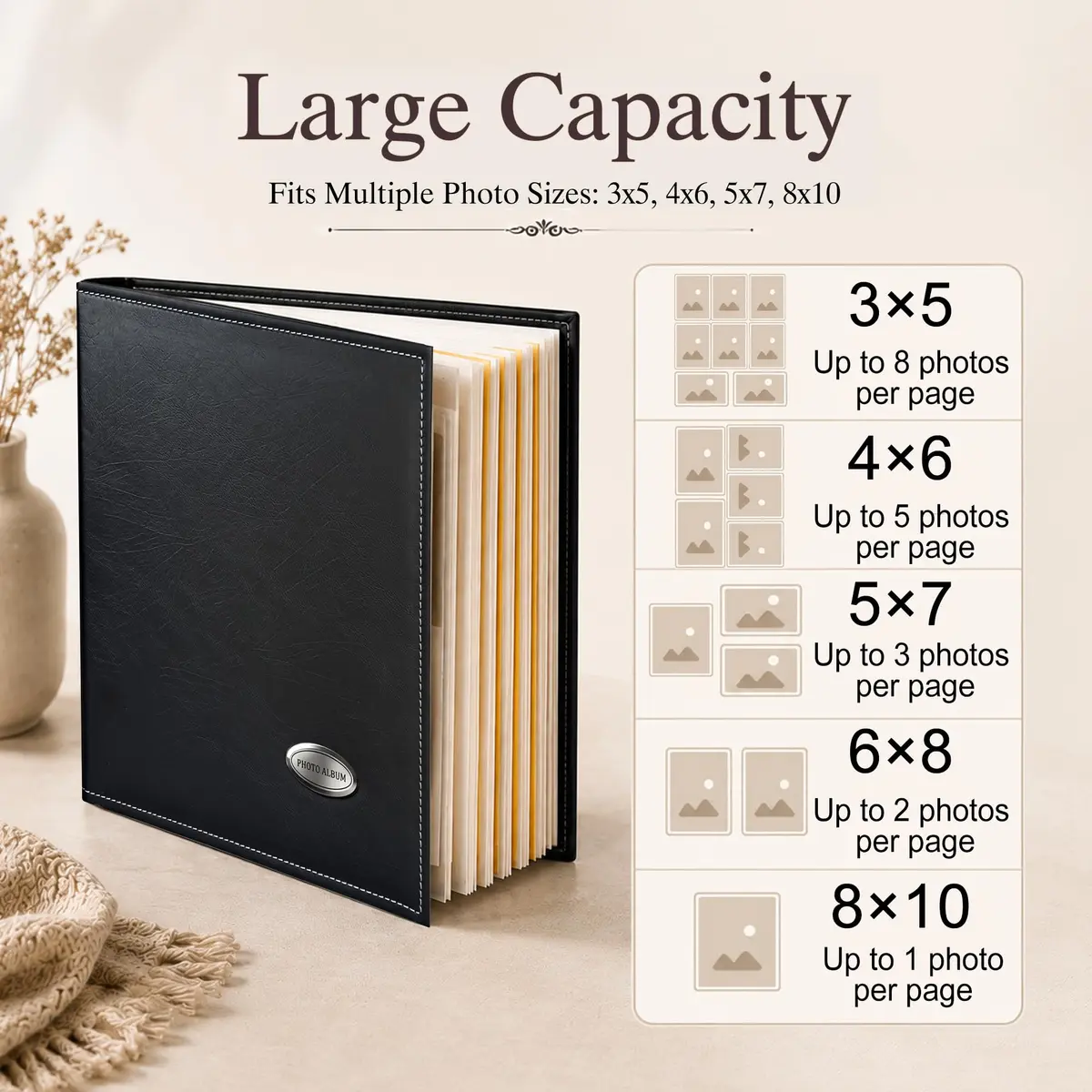 Zoview Self-Adhesive Photo Album Black Leather Cover 33.5cm (13.2in) | Holds 40 Pages of Various Photo Sizes - view 5