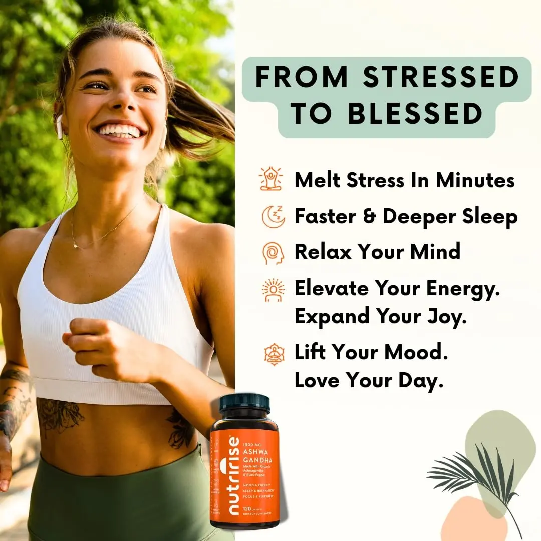 NutriRise Organic Ashwagandha Root Capsules with Black Pepper 1300mg | Stress, Focus & Energy Support - view 4