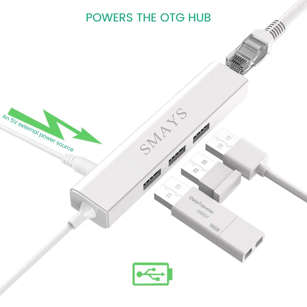 Smays Micro USB Hub with Ethernet Adapter, OTG Cable for Fire TV Stick /4K /Cube | 3-Port OTG USB Hub with Ethernet - view 6