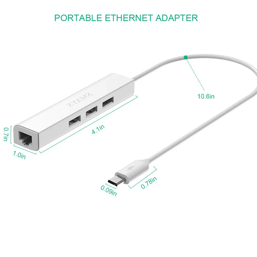 Smays Micro USB Hub with Ethernet Adapter, OTG Cable for Fire TV Stick /4K /Cube | 3-Port OTG USB Hub with Ethernet - view 7